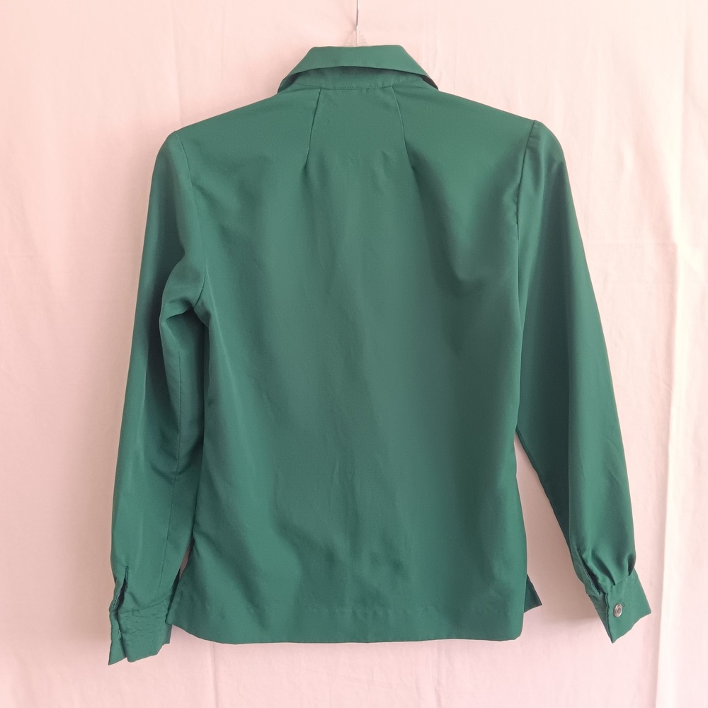 Careerlook Blouse Women Medium Green Excellent Vintage Tie Neck Button Up Top - Picture 3 of 9